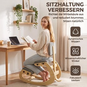 HOMCOM Ergonomiczne krzesło klęczące, stołek klęczący z oparciem, wygląd sztruksu, fotel biurowy do domu, biura, medytacji, ciemnoszary | Aosom PL
