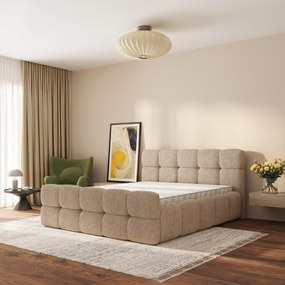 Masseno Łóżko Tapicerowane ELIZJA ze stelażem i pojemnikiem na pościel 180x200 cm - Beżowy, QUELLE 05