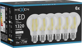Mexen Vintis 6x żarówka filament LED E27, A60, 10W, Neutralna - 4000K, 1320 lm, clear - L150-E27-1040-00x06