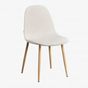 Silla De Comedor En Bouclé Glamm Deluxe Natural Wood & Bouclé White - Sklum
