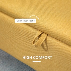 HOMCOM Ławka Tapicerowana z Miejscem Do Przechowywania, w Wyglądzie Lnu, Do 150 kg, 101x38,5x44,5 cm, Żółta