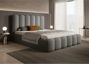 BESILIO Łóżko tapicerowane z pojemnikiem i stelażem 180x200 Tessa- welurowe łóżko sypialniane - Szary