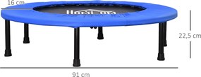 HOMCOM Trampolina Fitness Ø91 cm Mini z Antypoślizgowymi Stopami Obciążenie do 100kg Ø91 x 22,5H cm Czarny+Niebieski