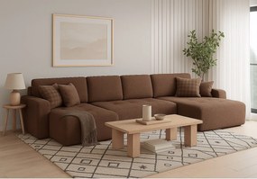 Stylowy narożnik rozkładany IVO U XL  387x150 cm w tkaninie LAMBI 4 brązowej