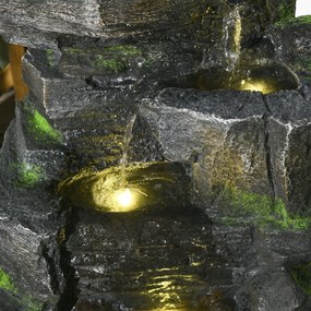 kaskada ogrodowa Outsunny oczko wodne solarne z LED 57cm, Szary/Ciemnobrązowy, 4-stopniowe, żywica syntetyczna | Aosom PL