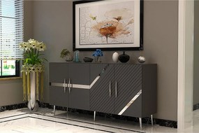 Komoda – 150 cm – Antracyt i srebro – Płyta wiórowa pokryta melaminą