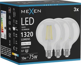 Mexen Vintis 3x żarówka filament LED E27, G95, 10W, Neutralna - 4000K, 1320 lm, clear - L157-E27-1040-00x03