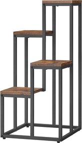 Stojak na kwiaty Valora 4-półkowy, rustykalny, brązowy, metalowy, do salonu