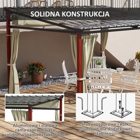 Outsunny Pergola aluminiowa 345 x 300 x 215-255 cm Zdejmowane zasłony Składana Regulowana wysokość Beżowy Aluminium stal | Aosom PL