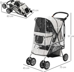 Outsunny Wózek dla Psa Składany Szary z Osłoną Przeciwdeszczową | Aosom PL