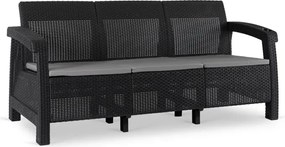 Sofa Ogrodowa FLINT Technorattan Czarna Trzyosobowa