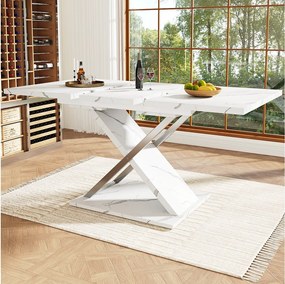 Rozkładany stół jadalny dla 4-6 osób - 118/157 x 70 x 75 cm - Blat imitujący marmur - MDF i metal - Biały