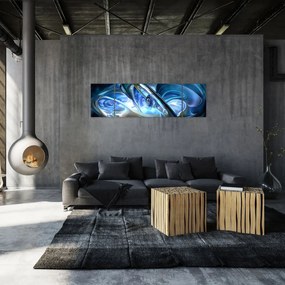 Obraz niebieskich fraktali (170x50 cm)