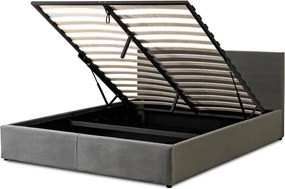 Łóżko Tapicerowane 140x200 cm MONICA ze Stelażem i Pojemnikiem Dwuosobowe Welurowe Szare