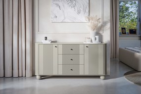 Komoda Vesper 160 cm z szufladami na kulach - kaszmir / czarne uchwyty / nogi kule