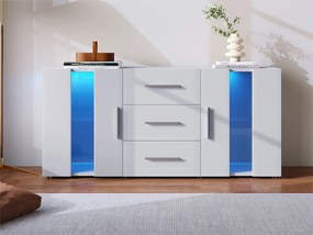 Bufet niski z LED - 2 drzwi i 3 szuflady - regulowane półki - Biały