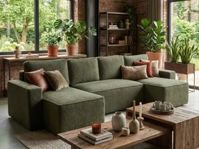 Rozkładana sofa narożna w kształcie U SMART BOUCLE 303x143 cm, ciemnozielona