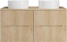 Szafka łazienkowa wisząca prążkowana z okrągłą umywalką nablatową – Jasny naturalny – 120 cm – ORISO