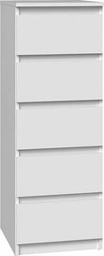 Komoda Malwa W5 | Biała | 40x45x111 cm | Komoda z  5 Szufladami
