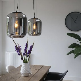Zestaw 2 designerskich lamp wiszących czarnych z dymionym szkłem - Bliss Retro Oswietlenie wewnetrzne