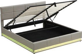 Łóżko z pojemnikiem 180x200 cm - z regulowanym zagłówkiem i oświetleniem LED - jasnoszary PU - materac nie jest wliczony w cenę