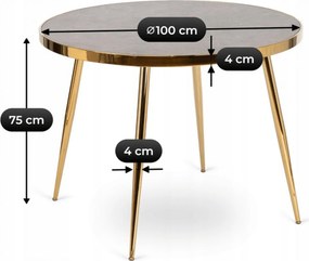 Szklany stół w stylu glamour Tinga 100 cm, szary marmur/złoty