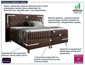 Brązowe welurowe łóżko pikowane z pojemnikiem 5 rozmiarów M0-R10