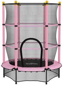 HOMCOM Trampolina dla Dzieci, Ø140 cm, z Siatką Bezpieczeństwa, do Użytku Wewnętrznego i Zewnętrznego, Stal, Tworzywo Sztuczne, Udźwig do 50 kg, Różowa