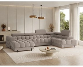 Jasnobrązowy aksamitny rozkładany narożnik (prawostronny/w kształcie litery U) Feraria – ELTAP