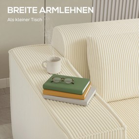 HOMCOM Sofa 3-osobowa, miękka pianka, szerokie podłokietniki, 2 poduszki, tapicerka manchester, beżowa