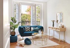 Wąska konsola boho RAYO z 3 szufladami i plecionką wiedeńską