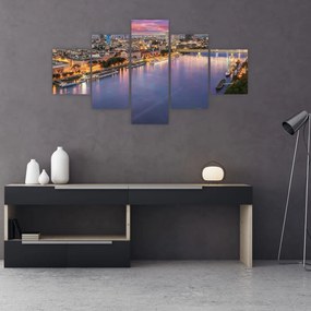 Obraz nocnego miasta Bratysławy z rzeką (125x70 cm)