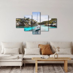 Obraz - Plaża z żaglówką (125x70 cm)