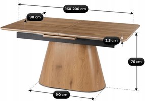 Stół Rozkładany Prostokątny LIZBONA 160-200 cm Ceramiczny Dąb do Jadalni Nowoczesny