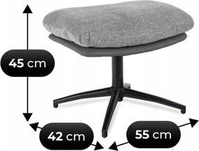 Fotel Wypoczynkowy Obrotowy FREMONT z Podnóżkiem Szary/Czarny Nowoczesny