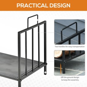 Outsunny Stojak na drewno kominkowe 44,5×33×46,5 cm — czarny, z uchwytami