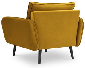 Żółty aksamitny fotel z czarnymi nogami Kooko Home Lento