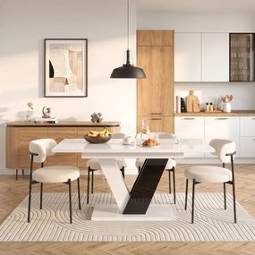 Stół Prostokątny Rozkładany CLARK 120-160 cm Czarny/Biały Połysk Glamour
