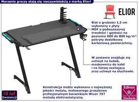 Czarne biurko gamingowe z podświetleniem LED - Cover 3X