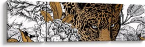 Obraz - Lampart pośród kwiatów (170x50 cm)