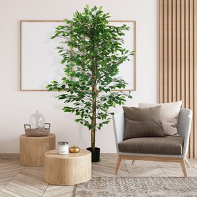 HOMCOM Sztuczny Ficus, realistyczny, łatwy w pielęgnacji, w komplecie z doniczką, wysokość 180 cm, Zielony