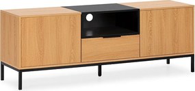 Kolumna TV Nieve z 2 drzwiami i 1 szufladą w kolorze dębu.