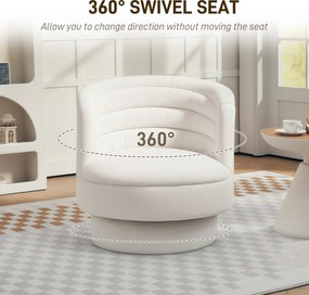 HOMCOM Obrotowy Fotel Tapicerowany, Nowoczesny Fotel Klubowy z Ramą z Drewna Kauczukowego, do Salonu, Sypialni, Kremowy