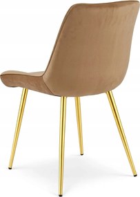 Brązowe krzesło do kuchni BERA aksamitne ze złotymi nogami