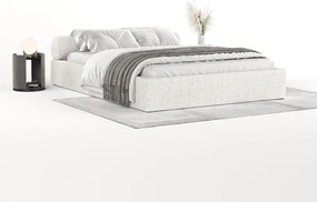 Kremowe tapicerowane łóżko dwuosobowe ze schowkiem ze stelażem 140x200 cm Solvo – Maison de Rêve