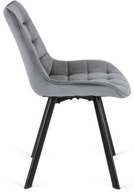 Zestaw Stół Prostokątny Rozkładany CLARK 120-160 cm Czarny/Biały Połysk i 4 Krzesła Tapicerowane do Salonu RICK Szare Welurowe