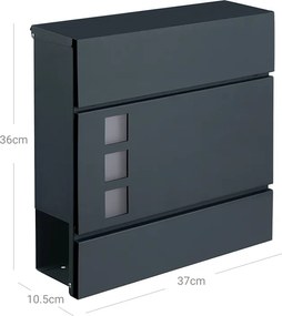 Skrzynka pocztowa z tubą na gazety MAIL, 37x10,5x33,5cm, antracytowa SongmicsHome