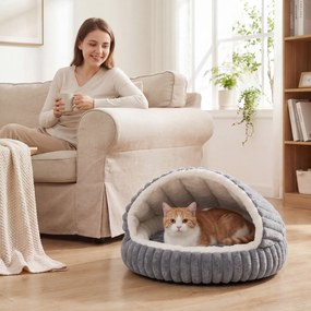 PawHut Legowisko dla kota pluszowa jaskinia z odpinaną poduszką, antypoślizgowy spód, kosz dla kota z możliwością prania, dla kotów do 5 kg, szary | Aosom PL