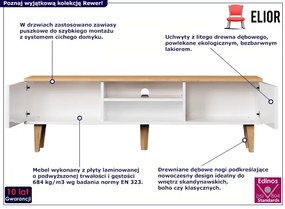 Długa szafka RTV na dębowych nóżkach biały + hikora 160 cm A6-P46
