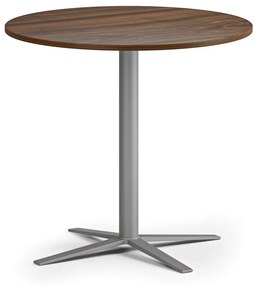 Stolik kawowy AURA, średnica 80 cm, szaro-srebrna podstawa, orzech